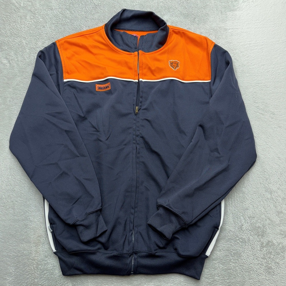 NFL Chicago Bears Track Jacket Mens M Navy Blue Orange Full Zip